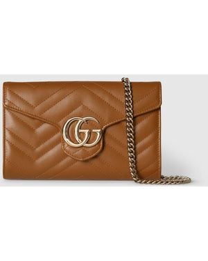 Gucci Gg Marmont Wallet On Chain, Leather - Brown