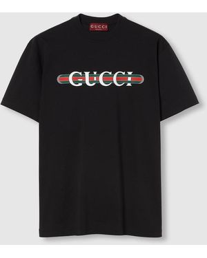 Gucci コットンジャージー プリント Tシャツ, ブラック, ウェア