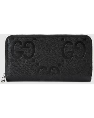 Gucci ジャンボGG ジップアラウンドウォレット, ブラック, レザーGG