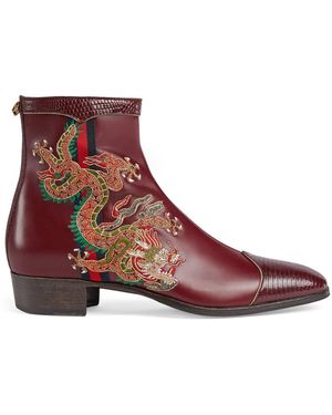 Gucci Leather Boot With Dragon - Multicolor