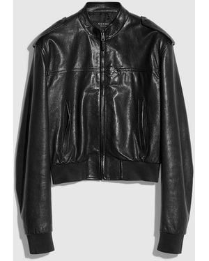 Gucci Grainy Soft Nappa Leather Bomber Jacket, Size 40 It, Ready-To-Wear - Black