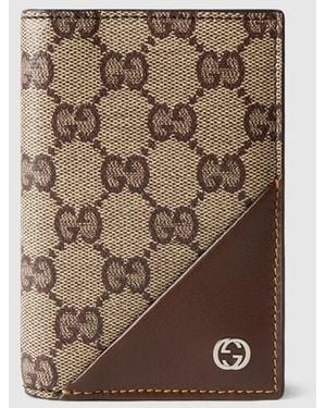 Gucci Card Case Wallet With Interlocking G, Gg Canvas - Brown