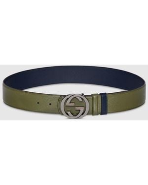 Gucci Reversible Belt With Interlocking G Buckle, Size 100 - Blue