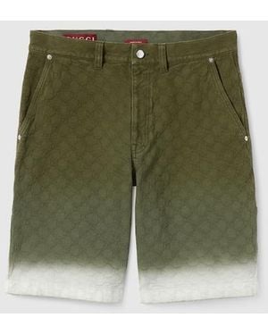 Gucci Bleached Gg Cotton Denim Jacquard Shorts - Green