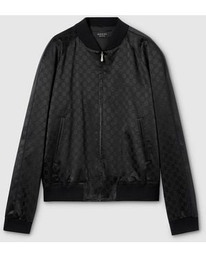 Gucci Gg Cotton Satin Zip Jacket With Piping - Black