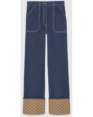Gucci GG 折り返し デニム パンツ, ブルー, ウェア