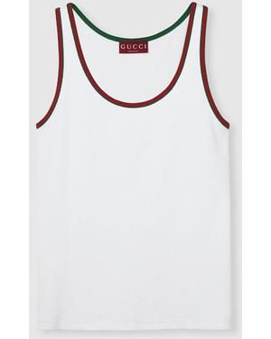 Gucci Rib Cotton Tank Top With Web - White