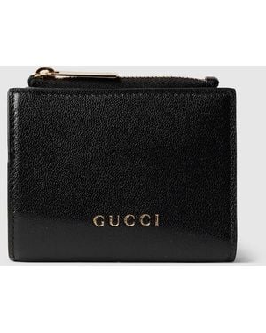Gucci Small Wallet With Lettering, Leather - Black