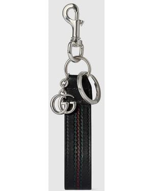 Gucci Double G Keychain With Web Detail - Black