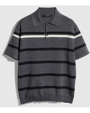 Gucci Striped Wool Polo Shirt With Embroidery - Black