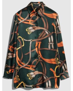 Gucci Printed Silk Satin Shirt - Green