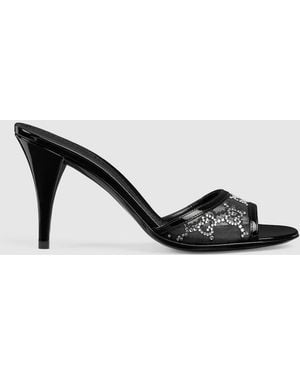 Gucci Crystal Slide Sandal, Fabric - Black