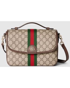 Gucci 〔オフィディア〕ミディアム トップハンドルバッグ, ベージュ, Ggキャンバス - メタリック