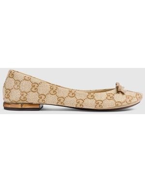 Gucci Crystal Ballerina With Bamboo, Gg Canvas - Natural