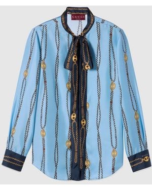 Gucci Printed Silk Twill Shirt - Blue