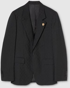 Gucci Single-Breasted Gg Wool Jacket - Black