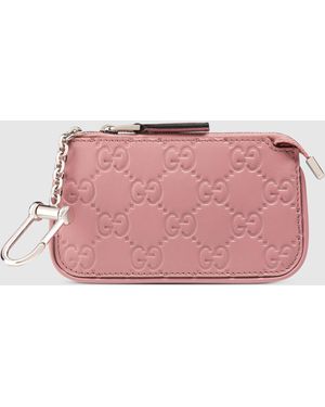 Gucci Signature Leather Key Case - Pink