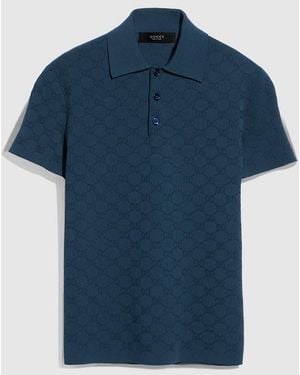 Gucci Technical Gg Jacquard Fabric Polo Shirt - Blue