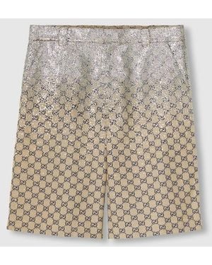 Gucci Gg Canvas Shorts With Crystals, Size 50, Ready-To-Wear - Natural
