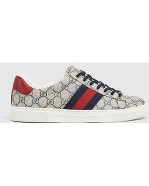 Gucci 〔エース〕ウェブ ストライプ メンズ スニーカー, ベージュ, Ggキャンバス - マルチカラー