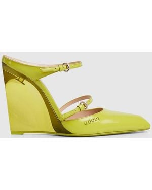Gucci Wedge Mule, Leather - Yellow