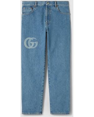 Gucci Lasered Double G Denim Pant, Ready-To-Wear - Blue