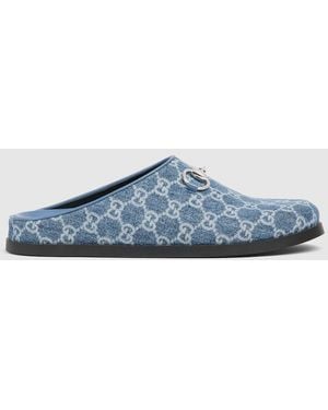 Gucci Mule With Horsebit, Fabric - Blue