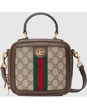 Gucci 〔オフィディア〕GG ミニ トップハンドルバッグ, ベージュ, キャンバス - ブラウン