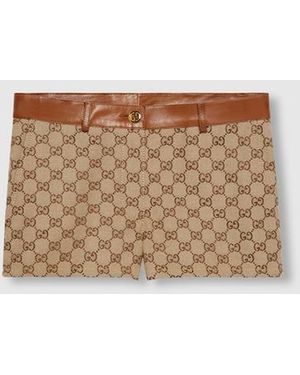 Gucci レザー トリム付き Ggキャンバス ショートパンツ, ベージュ, ウェア - ナチュラル