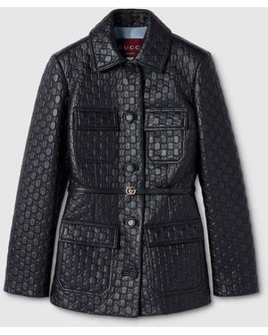 Gucci Embossed Gg Leather Jacket, Ready-To-Wear - Black
