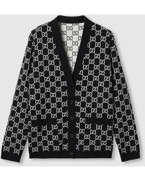 Gucci Ggウール ジャカード リバーシブルカーディガン, ブラック, ウェア
