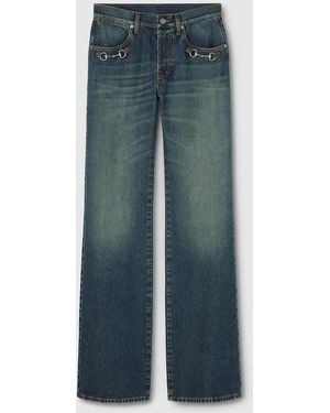 Gucci Cotton Denim Pants With Horsebit - Blue