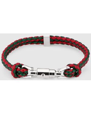 Gucci Braided Bracelet With Piston Detail, Size Xl, Leather - Red