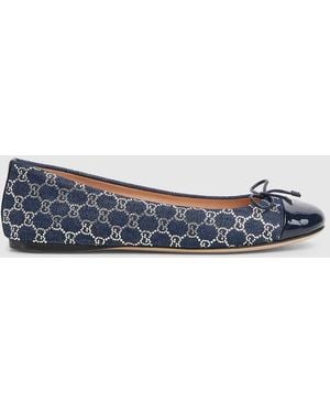 Gucci Gg Crystal Ballet Flat, Fabric - Blue