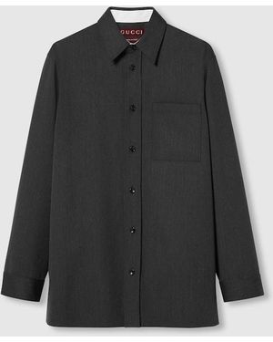 Gucci エンブロイダリー ウール シャツ, グレー - ブラック