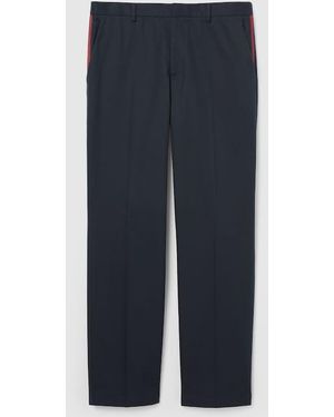 Gucci Cotton Twill Pants With Web Detail - Blue