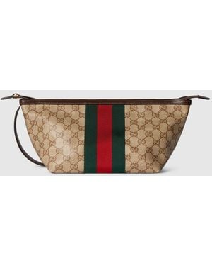Gucci Small Gg Toiletry Case With Web, Original Gg Fabric - Natural