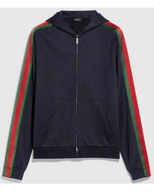 Gucci Silk Cotton Jersey Zip Jacket With Web, Size Xxl, Ready-To-Wear - Blue
