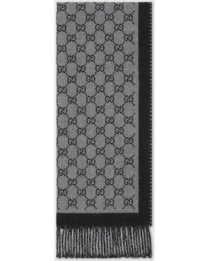 Gucci Gg Wool Jacquard Scarf - Gray