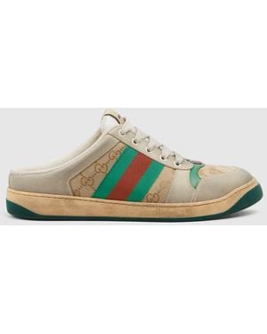 Gucci 〔スクリーナー〕メンズ ミュール, ベージュ, Ggキャンバス - グリーン