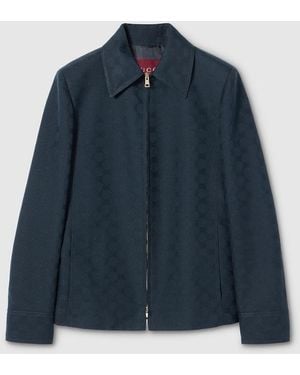Gucci Gg Cotton Gabardine Zip Jacket - Blue
