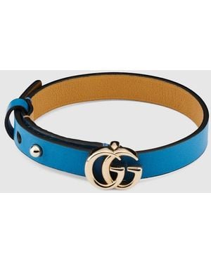 Gucci Leather Bracelet With Double G, -Toned Metal - Blue