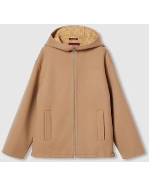 Gucci Embroidered Wool And Silk Hooded Jacket - Natural
