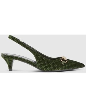 Gucci Slingback Pump With Horsebit, Size 35 It - Green