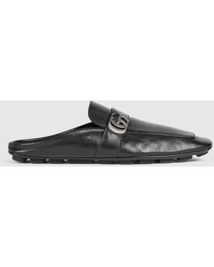 Gucci Slipper With Double G, Leather - Black