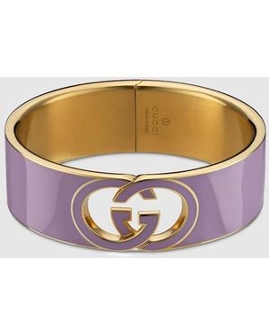 Gucci 〔グッチ インターロッキング〕ラッカー カフブレスレット, ゴールドトーン メタル - パープル