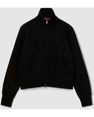 Gucci ブラッシュドコットンジャージー ジップ スウェットシャツ, ブラック, ウェア