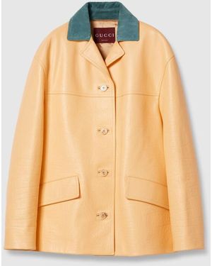 Gucci ロゴ レザー ジャケット, イエロー, ウェア - オレンジ