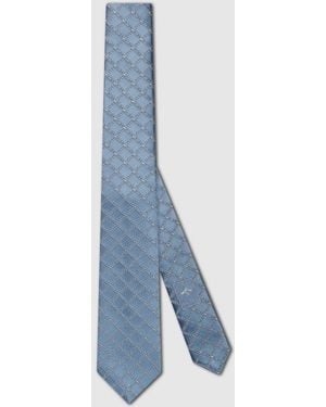 Gucci ロゴ シルクジャカード ネクタイ, ブルー, シルク