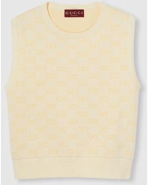 Gucci Ggファインコットン スリーブレス トップ, イエロー, ウェア - ナチュラル
